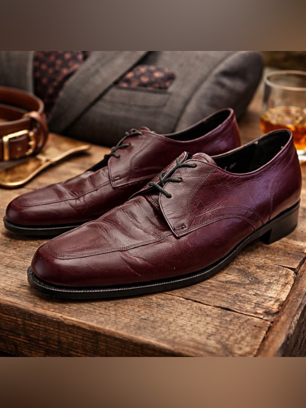 Vintage Florsheim Burgundy Apron Toe Derby Men’s Size 8B Narrow Shoe